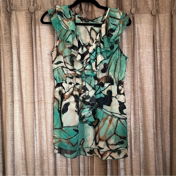 Mushka by Sienna Rose Inc Turquoise Abstract Pattern Ruffled Blouse Size Medium - Picture 2 of 15